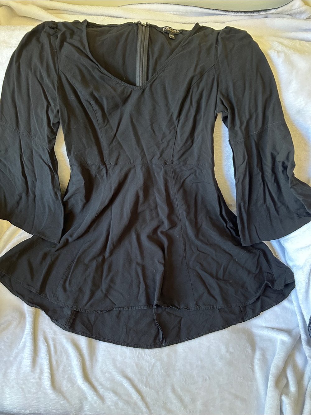 Express Black V-Neck Mini Dress w/Bell Sleeves